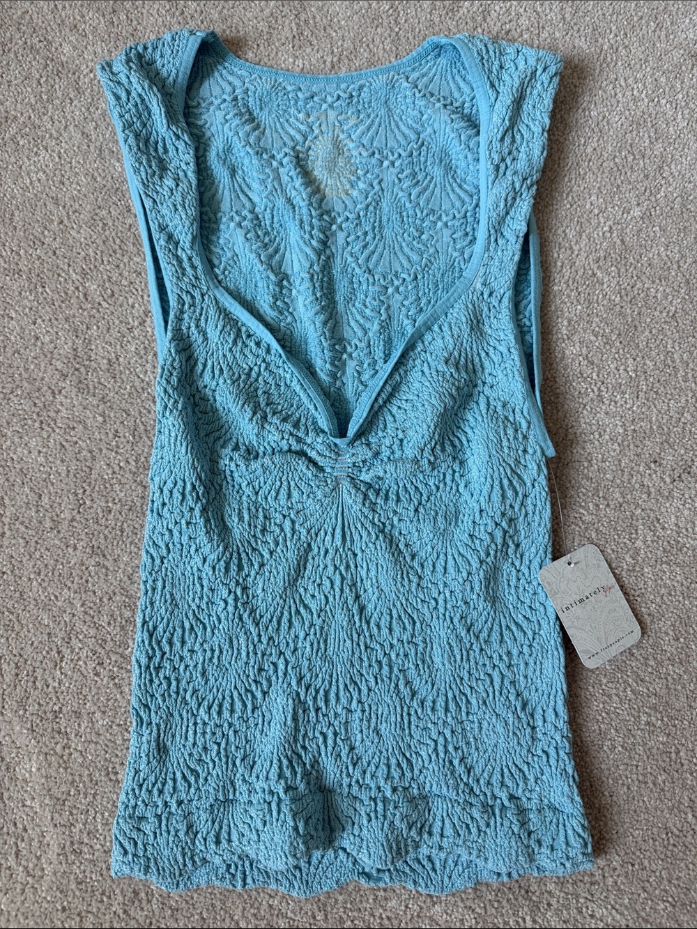 Free People Sky Blue Textured V-Neck Knot Tank
